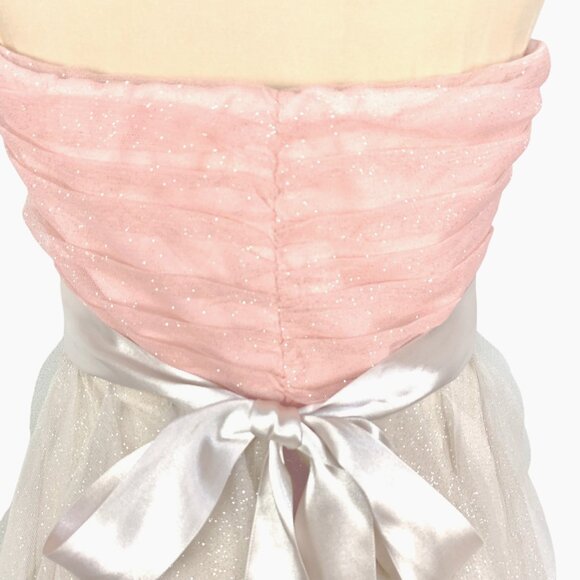 Flirty Feminine Strapless Hi Low Ruffle Coquette Dress SZ 13 Pink Beige Teeze Me - Picture 7 of 11